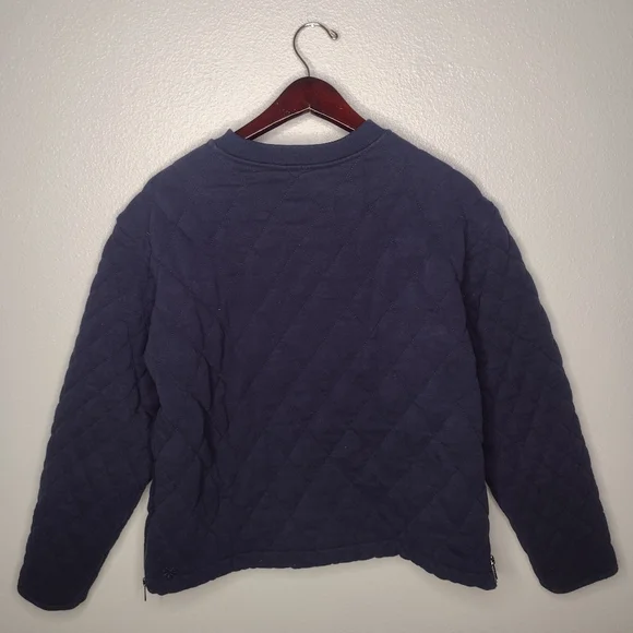 Athleta Retroplush Quilted Crewneck Sweatshirt Top Medium Navy Zip Sides A19 - Picture 2 of 5